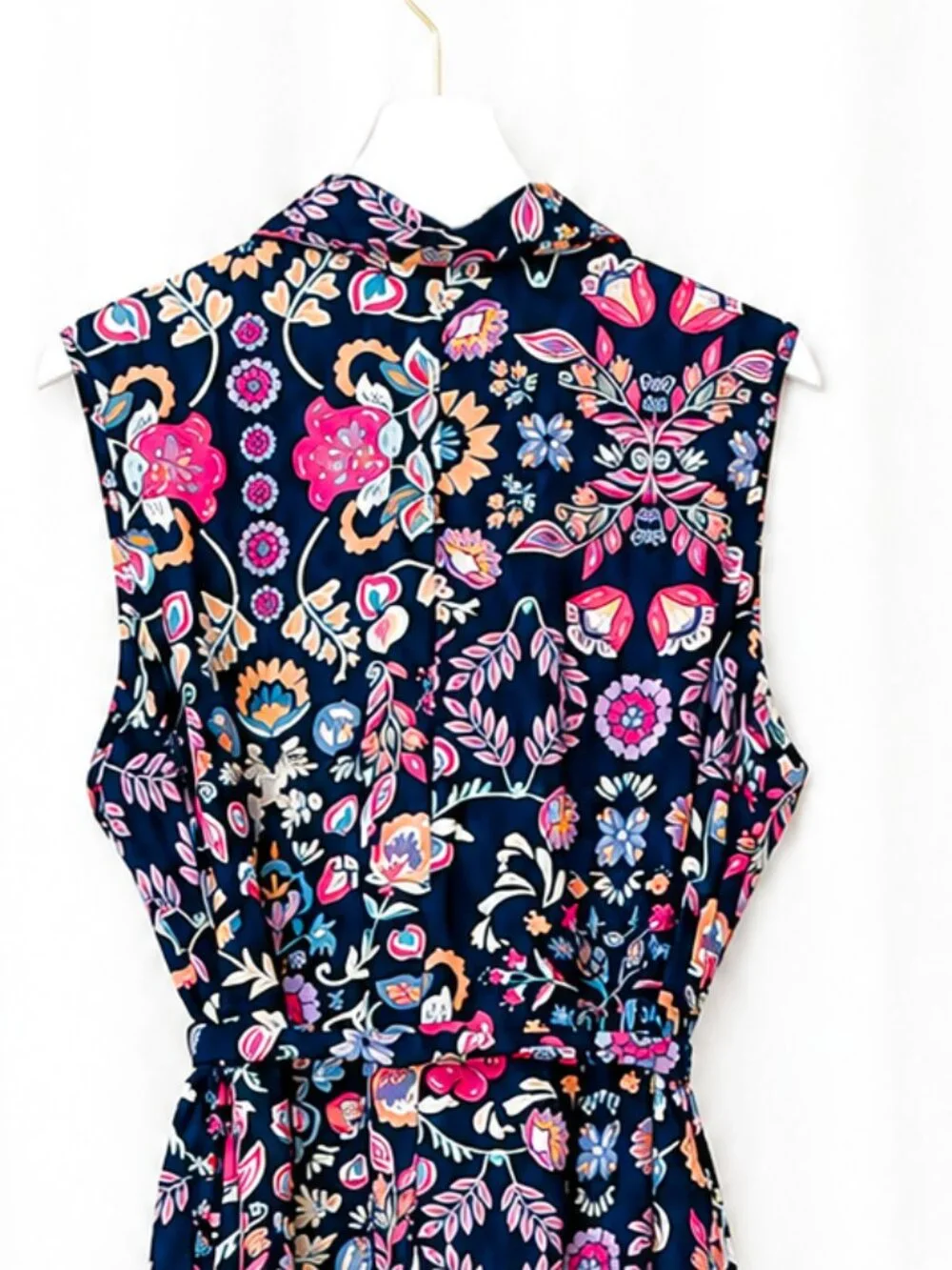 Croft & Barrow Floral Maxi Dress XL Navy Pink Sleeveless Tie Waist Cottagecore - Picture 3 of 5